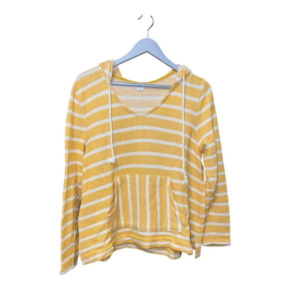 Old Navy Yellow & White Striped Hooded Pullover – Size Medium - Picture 1 of 4
